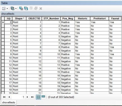 Figure 4: Example of the Phase I Shovel Test Attribute Table. Author’s own.